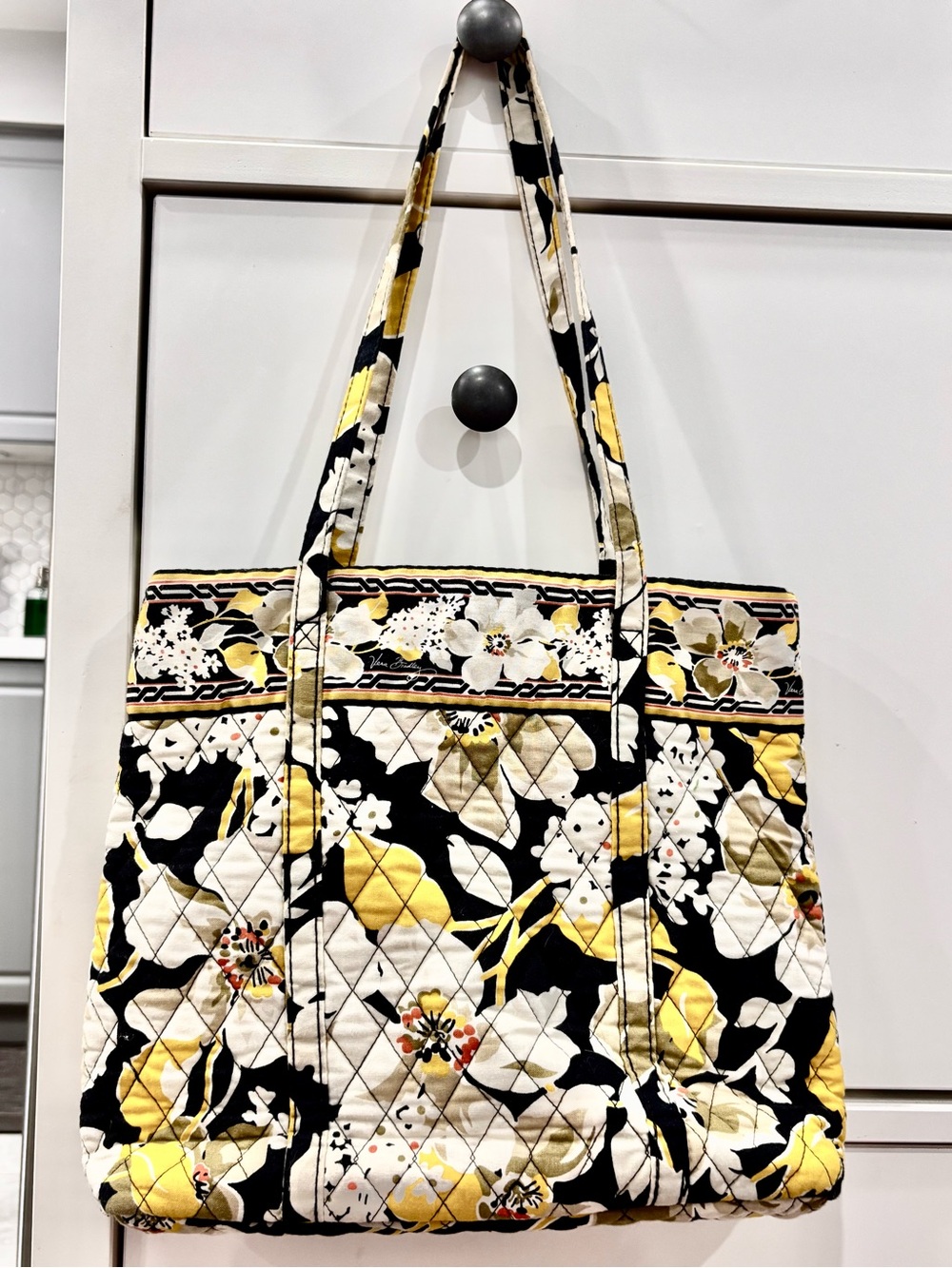 Vera Bradley Black, White & Yellow Quilted Floral Tote